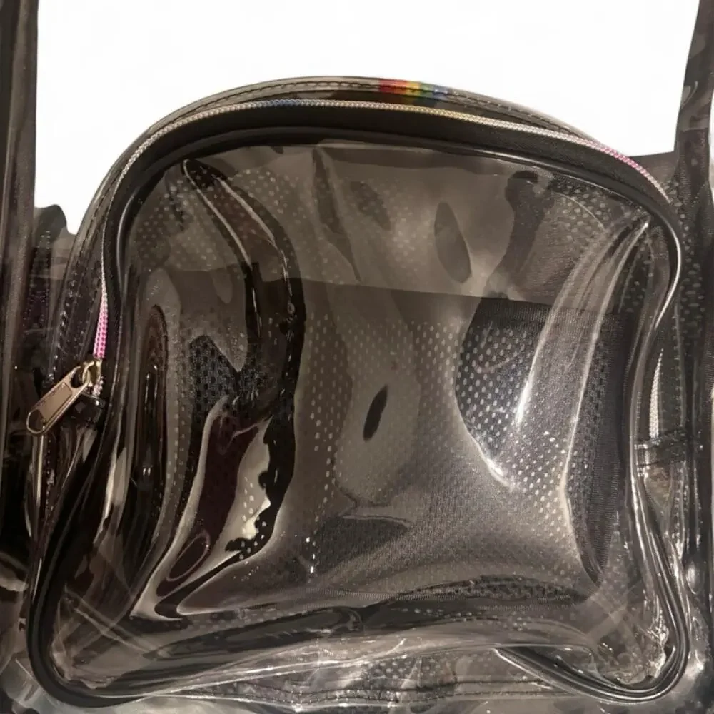 Clear backpack with rainbow stripes